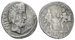 L. Tituri L.f. Sabinus Denarius circa 89, AR 17.50 mm., 3.69 g.
SABIN Head of King Tatius r.; below chin, palm branch. Rev. Rape of the Sabine women;...