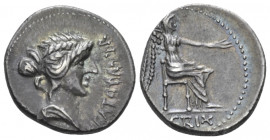 M. Porcius Cato. Denarius Africa 47-46, AR 18.00 mm., 3.72 g.
M CATO PRO PR Draped female bust r. Rev. Victory seated r., holding patera. Babelon Por...