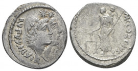 Mn. Cordius Rufus. Denarius circa 46, AR 17.50 mm., 4.42 g.
Jugate heads of the Dioscuri r., wearing laureate pilei; behind, RVFVS III VIR. Rev. Venu...