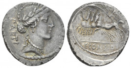 C. Considius Paetus. Denarius circa 46, AR 18.00 mm., 3.58 g.
PAETI Laureate and diademed head of Venus r. Rev. Victory in prancing quadriga l., hold...