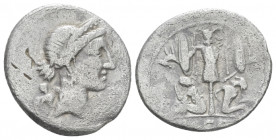 C. Iulius Caesar. Denarius Spain 46-45, AR 17.00 mm., 3.28 g.
Diademed head of Venus r.; behind, Cupid. Rev. Two captives seated at sides of trophy w...