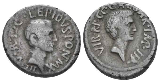 M. Aemilius Lepidus and C. Caesar Octavianus Denarius Italy 42, AR 18.00 mm., 3....