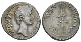 C. Caesar Octavianus and Q. Salvius. Denarius mint moving with Octavian 40, AR 18.00 mm., 3.94 g.
C·CAESAR·III·VIR· R·P·C Head of Octavian r. Rev. Q·...