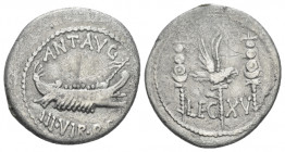 Marcus Antonius. Denarius mint moving with M. Antonius 32-31, AR 18.00 mm., 3.16 g.
ANT AVG – III·VIR·R·P·C Galley r., with sceptre tied with fillet ...