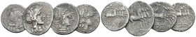Lot of 4 Denarii II-I cent., AR 0.00 mm., 14.68 g.
Lot of 4 Denarii, including Crawford 238/1, 248/1, 275/1 and 285/1.

About Very Fine-Very Fine.