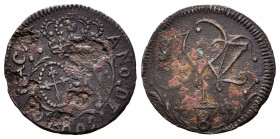 Charles IV (1788-1808). 1/8 real (Ochava). 1802. Caracas. (Cal-1). (Km-C1). Ae. 1,99 g. Unlisted variety by Stohr: crown I, oval I, lion I, branch anv...