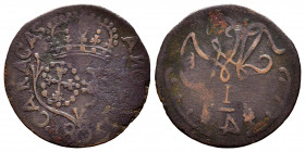 Charles IV (1788-1808). 1/4 real. 1805. Caracas. (Cal-6). (Km-C2). Ae. 1,83 g. The 4 lying down. Unlisted variety by Stohr: crown III, oval II, cross ...