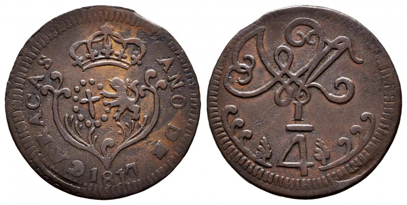 Ferdinand VII (1808-1833). 1/4 real. 1817. Caracas. (Cal-66). Ae. 2,56 g. Small ...