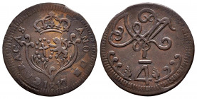 Ferdinand VII (1808-1833). 1/4 real. 1817. Caracas. (Cal-66). Ae. 2,56 g. Small date. Unlisted variety by Stohr: wreath XX, oval I, cross V, lion V, b...