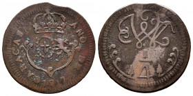 Ferdinand VII (1808-1833). 1/4 real. 1817. Caracas. (Cal-66 var). Ae. 3,35 g. Small date. Style variant not catalogued by Stohr: wreath XVIII, oval II...