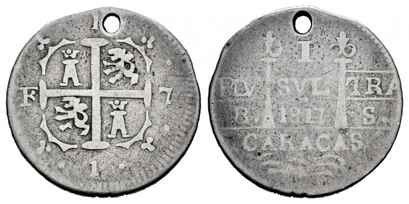 Ferdinand VII (1808-1833). 1 real. 1817. Caracas. BS. (Cal-502). (Km-C5.2). Ag. ...