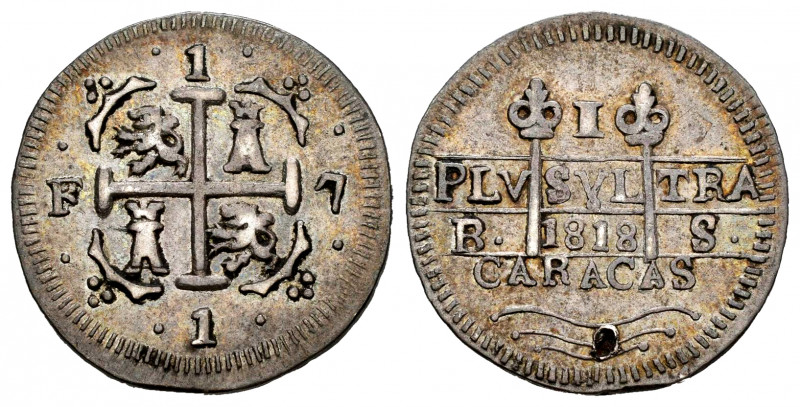 Ferdinand VII (1808-1833). 1 real. 1818. Caracas. BS. (Cal-501). (Km-C5.1). Ag. ...