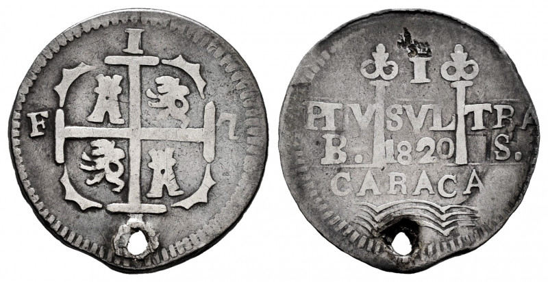 Ferdinand VII (1808-1833). 1 real. 1820. Caracas. BS. (Cal-503). (Km-C5.2). Ag. ...