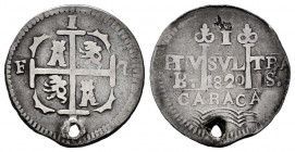 Ferdinand VII (1808-1833). 1 real. 1820. Caracas. BS. (Cal-503). (Km-C5.2). Ag. 2,36 g. Castles and lions. Holed, common on these pieces. Stohr varian...