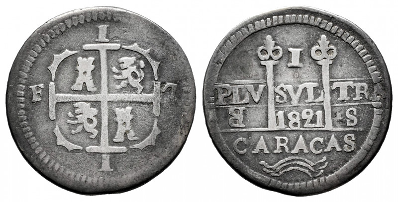 Ferdinand VII (1808-1833). 1 real. 1821. Caracas. BS. (Cal-504). (Km-C5.2). Ag. ...