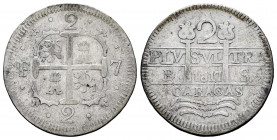 Ferdinand VII (1808-1833). 2 reales. 1817. Caracas. BS. (Cal-728). (Km-C6.1). Ag. 4,37 g. Lions and castles. First year of the series. Minted with the...