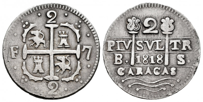 Ferdinand VII (1808-1833). 2 reales. 1818. Caracas. BS. (Cal-729). Ag. 5,02 g. L...