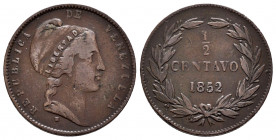 Venezuela. 1/2 centavo. 1852. Heaton. H. (Km-Y2). Ae. 5,76 g. Scarce. Almost VF. Est...70,00. 

Spanish Description: Venezuela. 1/2 centavo. 1852. H...