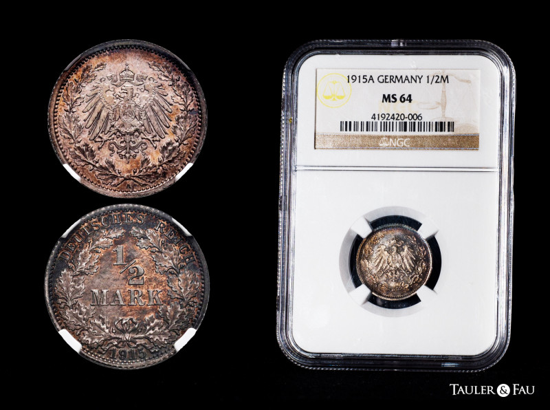 Germany. Wilhelm II. 1/2 mark. 1915. Berlin. A. (Km-17). Ag. Slabbed by NGC as M...