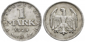 Germany. 1 mark. 1924. Hambourg. J. (Km-42). Ag. 5,00 g. Almost XF. Est...30,00. 

Spanish Description: Alemania. 1 mark. 1924. Hamburgo. J. (Km-42)...