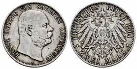 Germany. 2 mark. 1901 A. Saxe-Altenburg. (Km-36). Ag. 11,08 g. Struck for Ernst's 75th birthday. Very rare. VF. Est...200,00. 

Spanish Description:...
