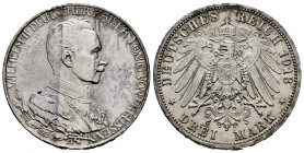 Germany. Prussia. Wilhelm III. 3 mark. 1913. Berlin. A. (Km-535). Ag. 16,67 g. Minor nicks on edge. XF. Est...35,00. 

Spanish Description: Alemania...