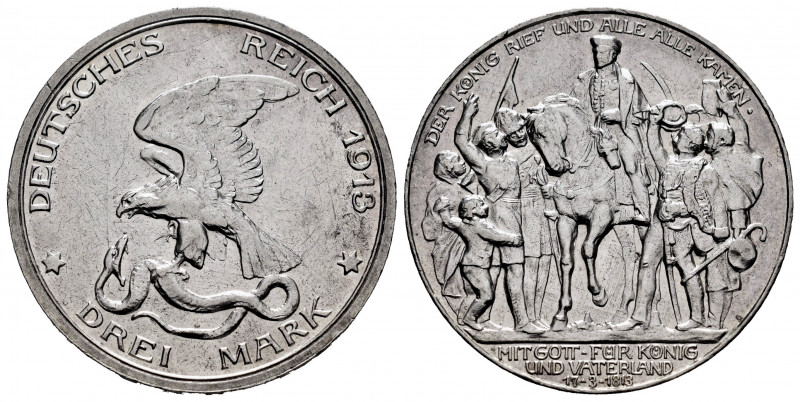 Germany. Prussia. Wilhelm III. 3 mark. 1913. (Km-534). Ag. 16,65 g. Original lus...