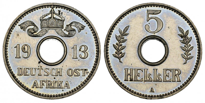 Germany. East africa. Wilhelm II. 5 heller. 1913. (Km-13). 3,13 g. PR. Est...200...