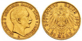 Germany. Prussia. Wilhelm II. 20 mark. 1901. Berlin. A. (Km-2831). (Fried-521). Au. 7,95 g. Choice VF. Est...320,00. 

Spanish Description: Alemania...