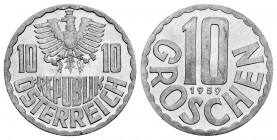 Austria. 10 groschen. 1959. (Km-2878). Al. 1,08 g. PR. Est...25,00. 

Spanish Description: Austria. 10 groschen. 1959. (Km-2878). Al. 1,08 g. PROOF....