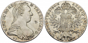 Austria. Maria Theresa. 1 thaler. 1780. (Km-23). Ag. 28,11 g. Official re-struck. Plenty of original luster. Mint state. Est...35,00. 

Spanish Desc...