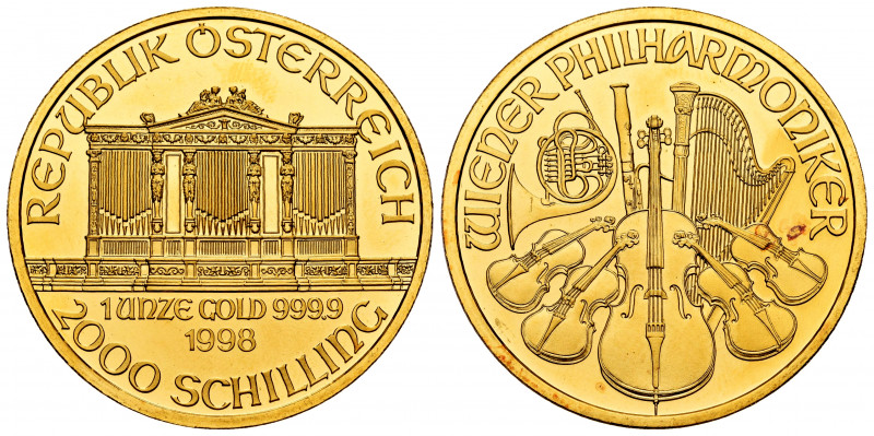 Austria. 2000 schilling. 1998. (Km-2990). Au. 31,18 g. Vienna Philharmonic. Mint...