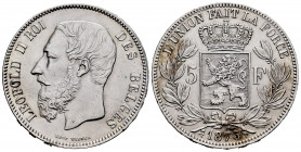 Belgium. Leopold II. 5 francs. 1873. (Km-24). Ag. 24,95 g. Cleaned. Almost XF. Est...35,00. 

Spanish Description: Bélgica. Leopold II. 5 francs. 18...
