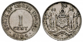 British North Borneo. 1 cent. 1904. Heaton. H. (Km-3). 3,15 g. Light stains. Almost XF. Est...40,00. 

Spanish Description: British North Borneo. 1 ...