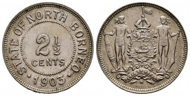 British North Borneo. 2 1/2 cents. 1903. Heaton. H. (Km-4). 5,10 g. XF. Est...35,00. 

Spanish Description: British North Borneo. 2 1/2 cents. 1903....