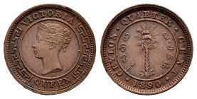 Ceylan. Victoria Queen. 1/4 centavo. 1890. (Km-90). Ae. 1,17 g. XF. Est...10,00. 

Spanish Description: Ceylan. Victoria. 1/4 centavo. 1890. (Km-90)...