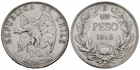 Chile. 1 peso. 1895. Santiago. (Km-152.1). Ag. 19,99 g. Almost XF. Est...35,00. 

Spanish Description: Chile. 1 peso. 1895. Santiago. (Km-152.1). Ag...