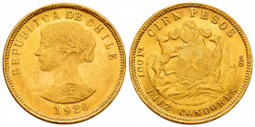 Chile. 100 pesos. 1926. Santiago. (Km-170). (Fried-74). Au. 20,38 g. With some original luster remaining. AU. Est...900,00. 

Spanish Description: C...