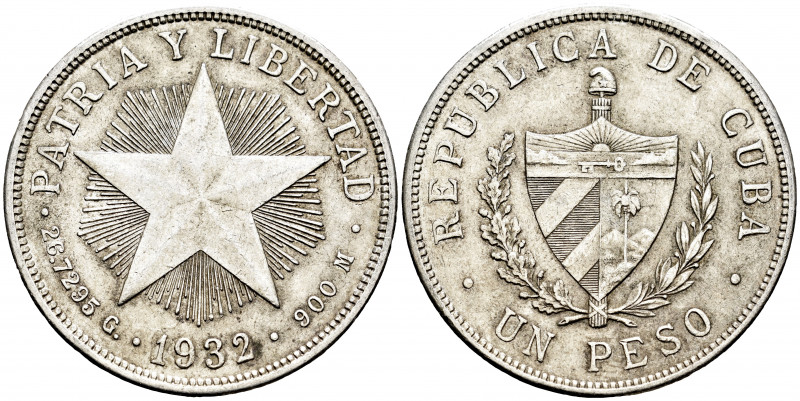Cuba. 1 peso. 1932. (Km-15.2). Ag. 26,74 g. Choice VF. Est...25,00. 

Spanish ...