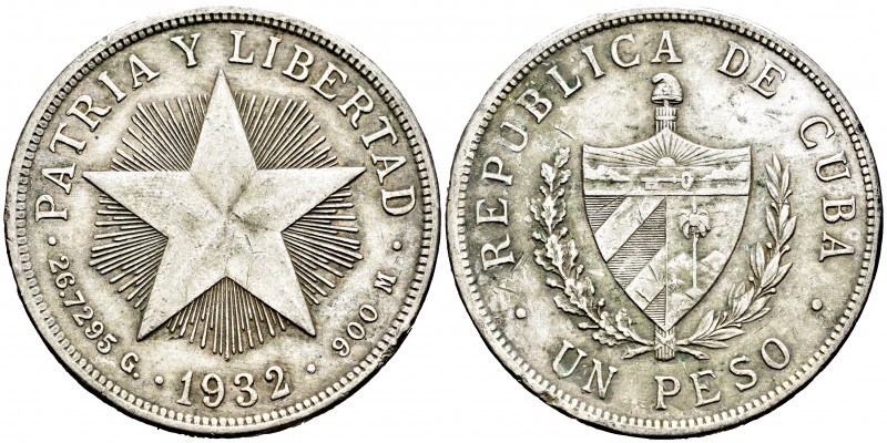 Cuba. 1 peso. 1932. (Km-15.2). Ag. 26,75 g. Choice VF. Est...25,00. 

Spanish ...