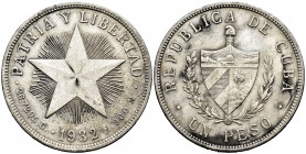 Cuba. 1 peso. 1932. (Km-15.2). Ag. 26,65 g. Choice VF. Est...25,00. 

Spanish Description: Cuba. 1 peso. 1932. (Km-15.2). Ag. 26,65 g. MBC+. Est...2...