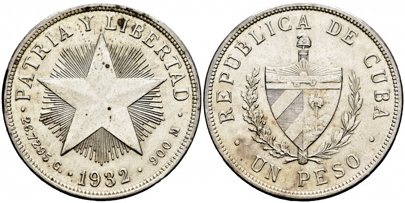 Cuba. 1 peso. 1932. (Km-15.2). Ag. 26,67 g. Almost XF. Est...30,00. 

Spanish ...