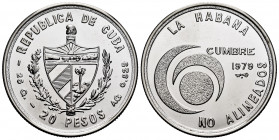 Cuba. 20 pesos. 1979. (Km-44). Ag. 25,93 g. Nonaligned Nations Conference. Mint state. Est...35,00. 

Spanish Description: Cuba. 20 pesos. 1979. (Km...