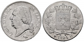 France. Louis XVIII. 5 francs. 1824. Perpignan. Q. (Km-711.11). (Gad-591). Ag. 24,72 g. Almost VF. Est...40,00. 

Spanish Description: Francia. Loui...