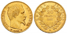 France. Napoleon III. 20 francs. 1857. Paris. A. (Km-781.1). (Gad-1061). (Fried-573). Au. 6,41 g. XF. Est...300,00. 

Spanish Description: Francia. ...