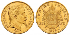 France. Napoleon III. 20 francs. 1869. Paris. A. (Km-801.1). (Gad-1062). (Fried-584). Au. 6,46 g. AU. Est...350,00. 

Spanish Description: Francia. ...