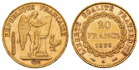 France. 20 francs. 1896. Paris. A. (Km-825). (Gad-1063). (Fried-592). Au. 6,43 g. XF. Est...300,00. 

Spanish Description: Francia. 20 francs. 1896....