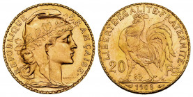 France. III Republic. 20 francs. 1908. (Km-857). (Fried-596). Au. 6,47 g. Mint state/Almost MS. Est...320,00. 

Spanish Description: Francia. III Re...