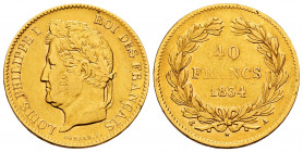 France. Louis Philippe I. 40 francs. 1834. Paris. A. (Km-747.1). (Gad-1106). (Fried-557). Au. 12,84 g. Scratches on reverse. Choice VF. Est...600,00. ...