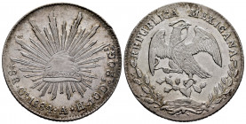 Mexico. 8 reales. 1884. Guadalajara. AH. (Km-377.6). Ag. 26,94 g. With some original luster remaining. XF. Est...70,00. 

Spanish Description: Méxic...